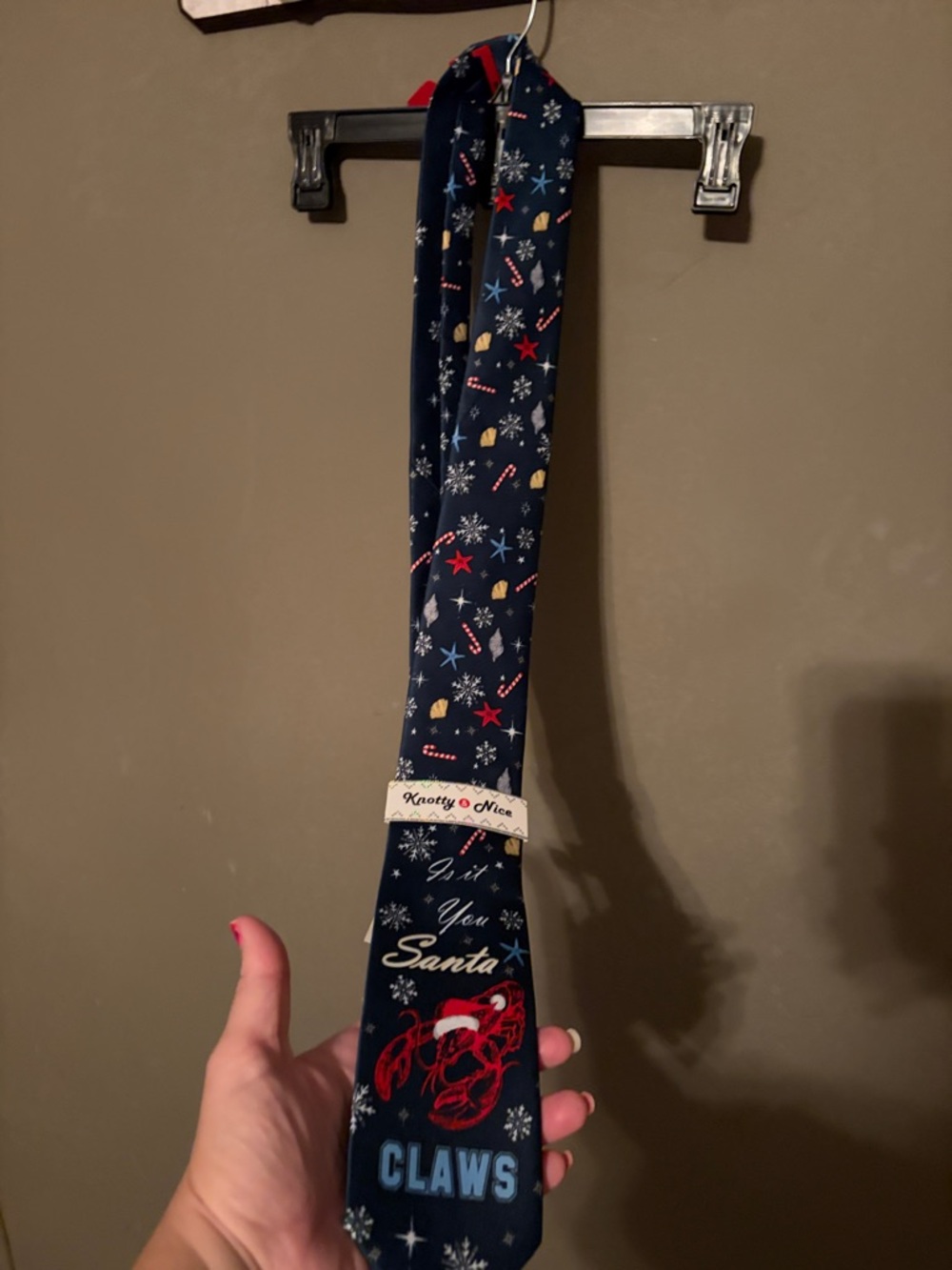 Holiday Navy Novelty Tie with Red Crab & Candy Cane Motif Santa clause nwt